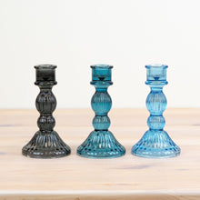Load image into Gallery viewer, Light Blue Cut Glass Candle Holder - Large