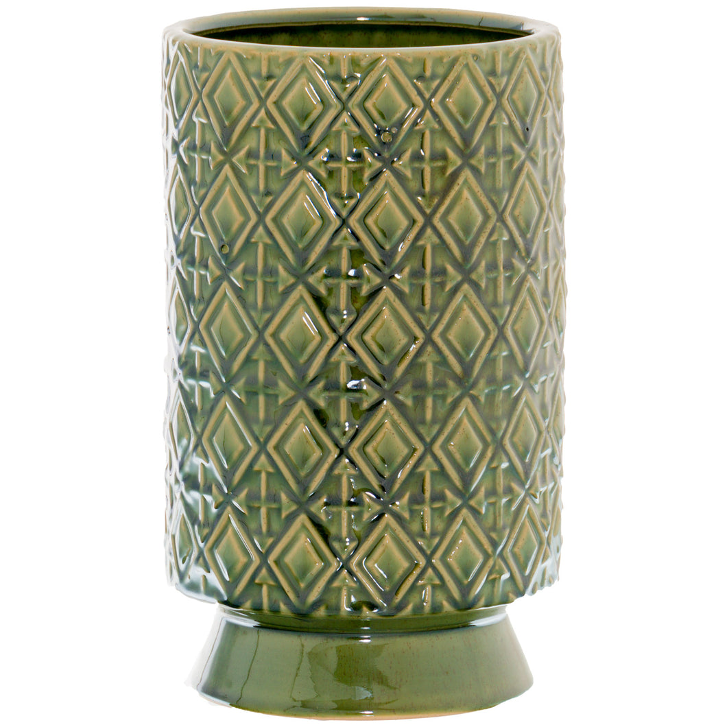 Olive Diamond Patterned Vase