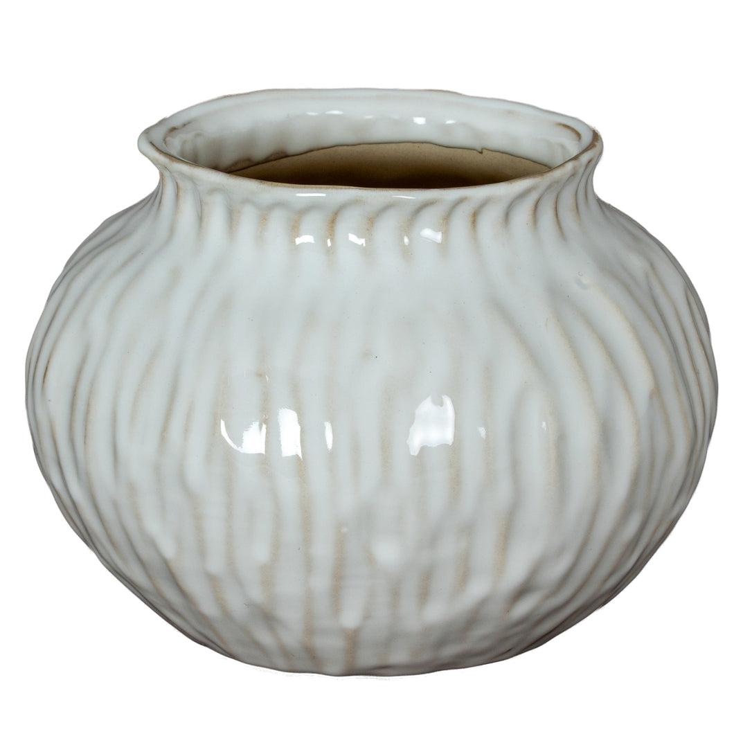 Cream Ridged Vase - Small