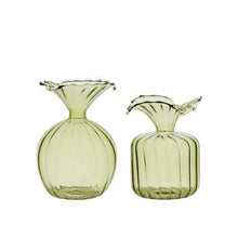 Load image into Gallery viewer, Small Green Fluted Glass Vase
