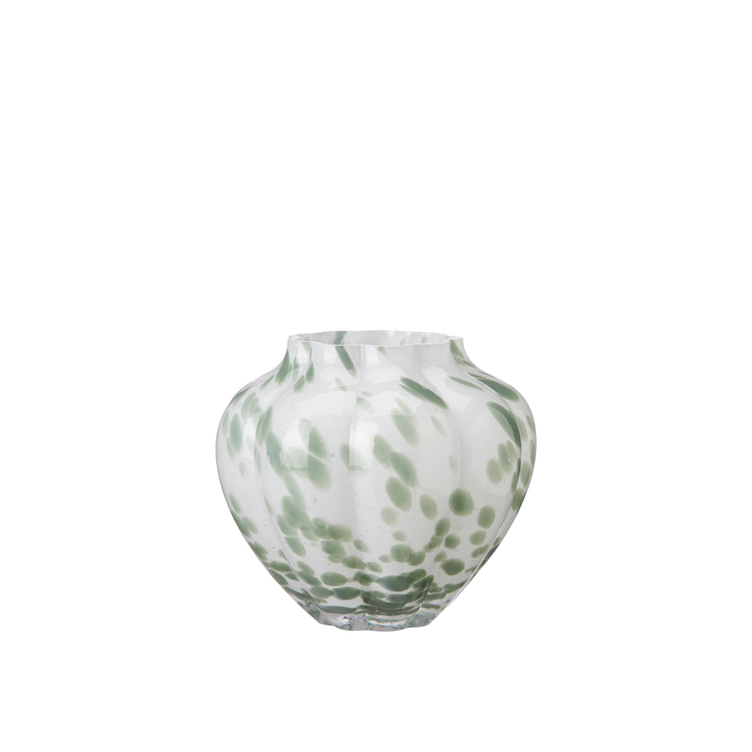 White and Green Spotty Glass Vase - Short