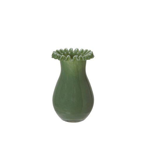Green Frill Neck Glass Vase - Short