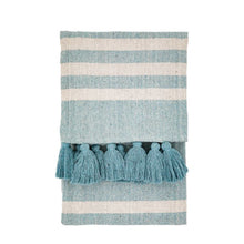 Load image into Gallery viewer, Teal and White Striped Throw
