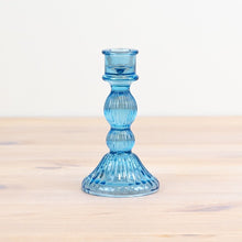 Load image into Gallery viewer, Light Blue Cut Glass Candle Holder - Large

