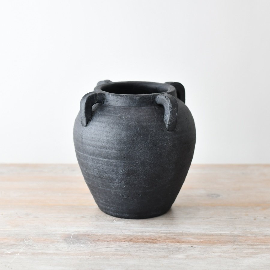 Charcoal Stone Vase with Handles