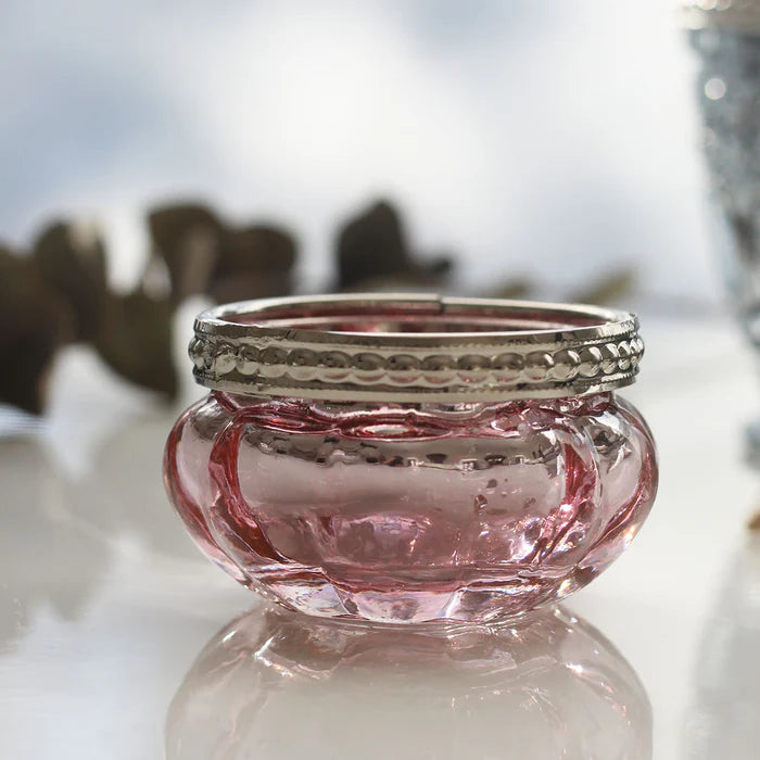 Rose Tealight Holder with Silver Rim