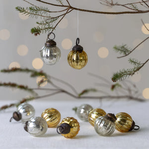 Silver and Gold Mini Ribbed Baubles