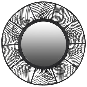 Black Geometric Round Bamboo Mirror