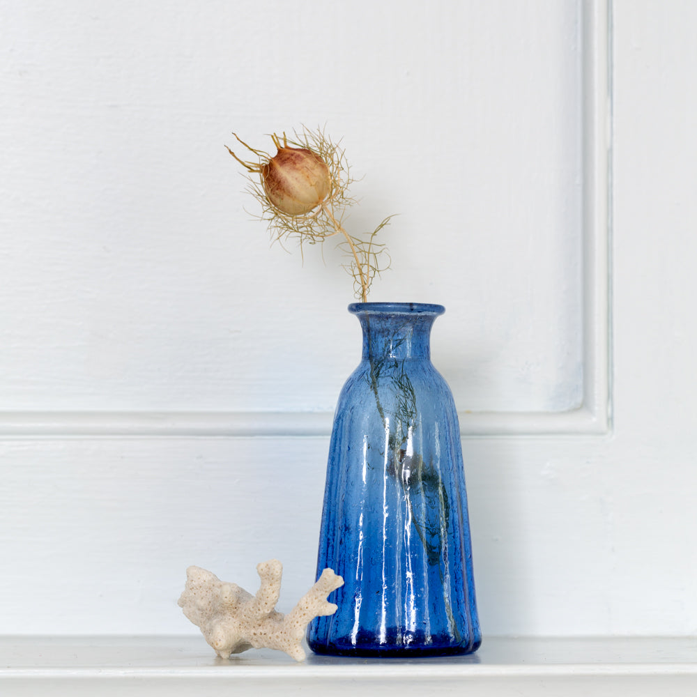 Blue Narrow Necked Recycled Glass Bud Vase