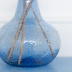 Blue Bulbous Recycled Glass Bud Vase