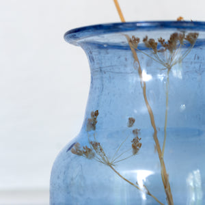 Blue Ribbed Recycled Glass Bud Vase