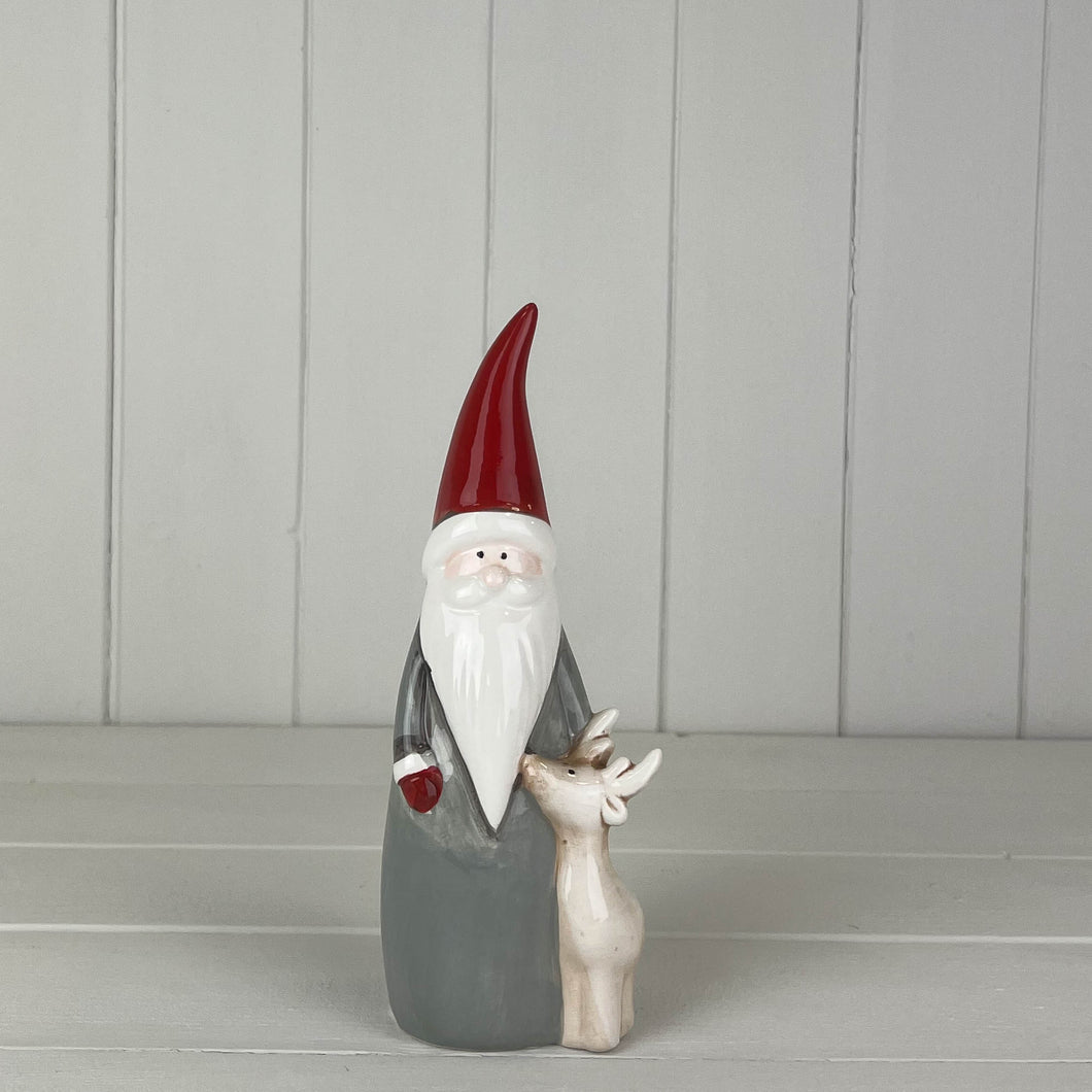 Grey Ceramic Santa with Reindeer - Large