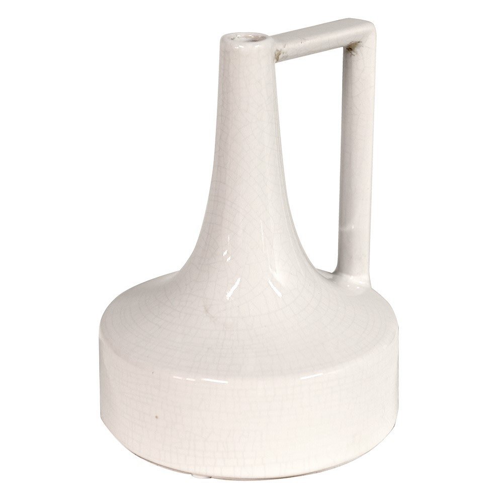 White Crackle Effect Jug Vase with Handle - Small