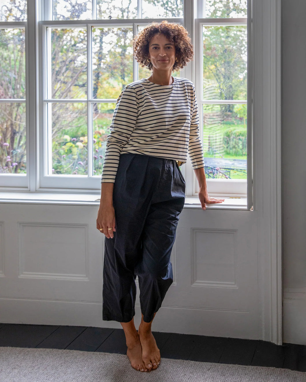 Fleur Black and Cream Striped Top