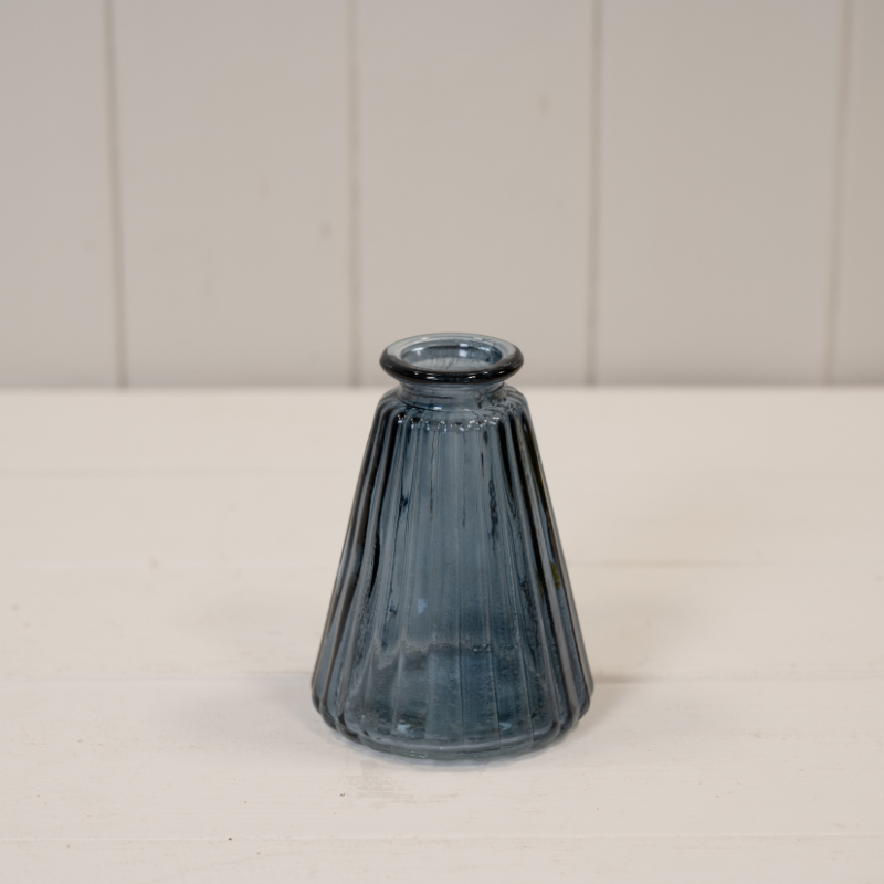 Blue Ribbed Glass Bottle