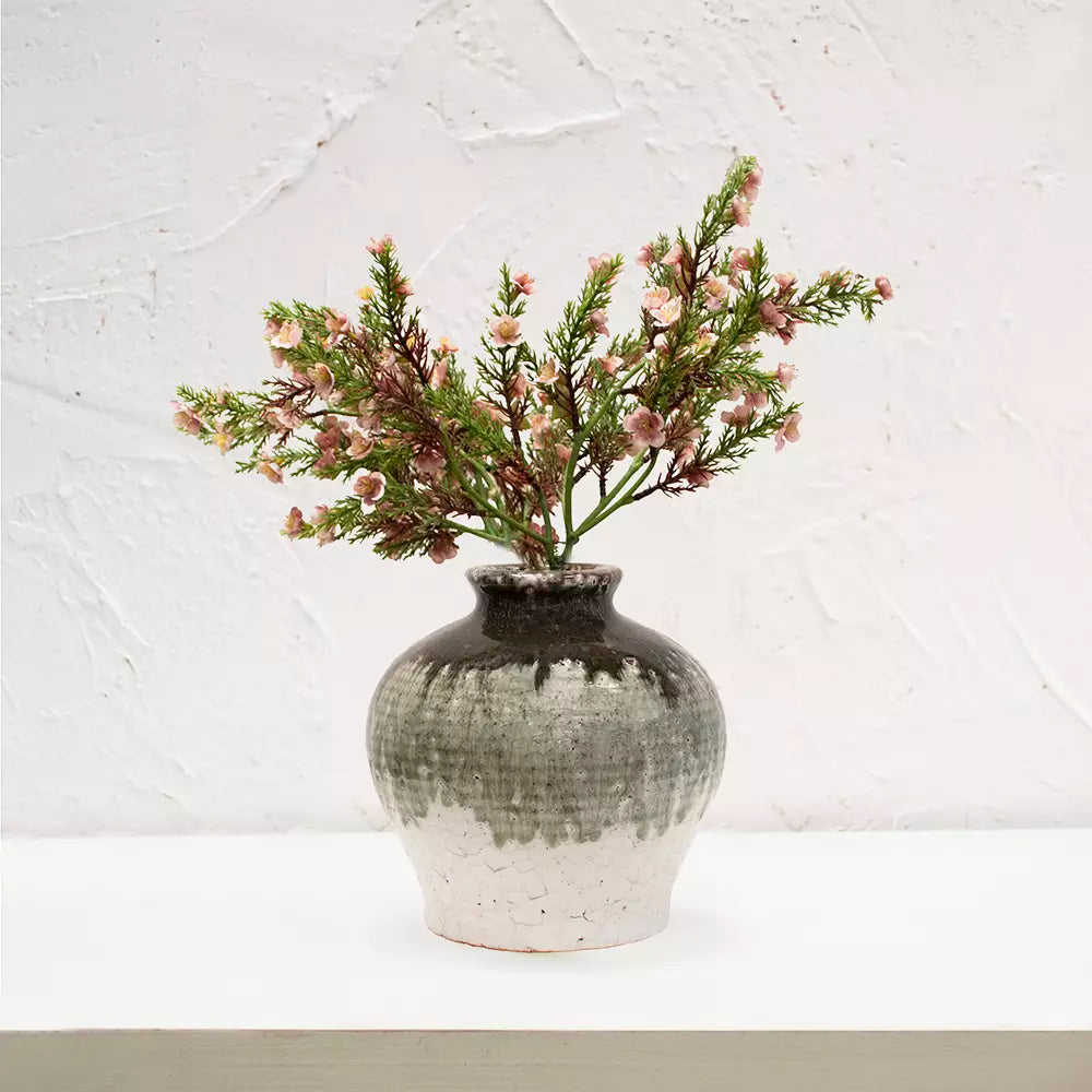Squat Dipped Crackle Glaze Vase - Small