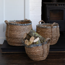 Load image into Gallery viewer, Straw Basket with Grey Braid - Small
