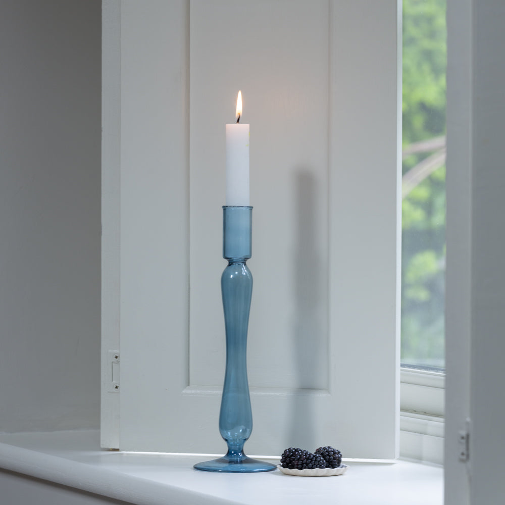 Blue Glass Candlestick - Tall
