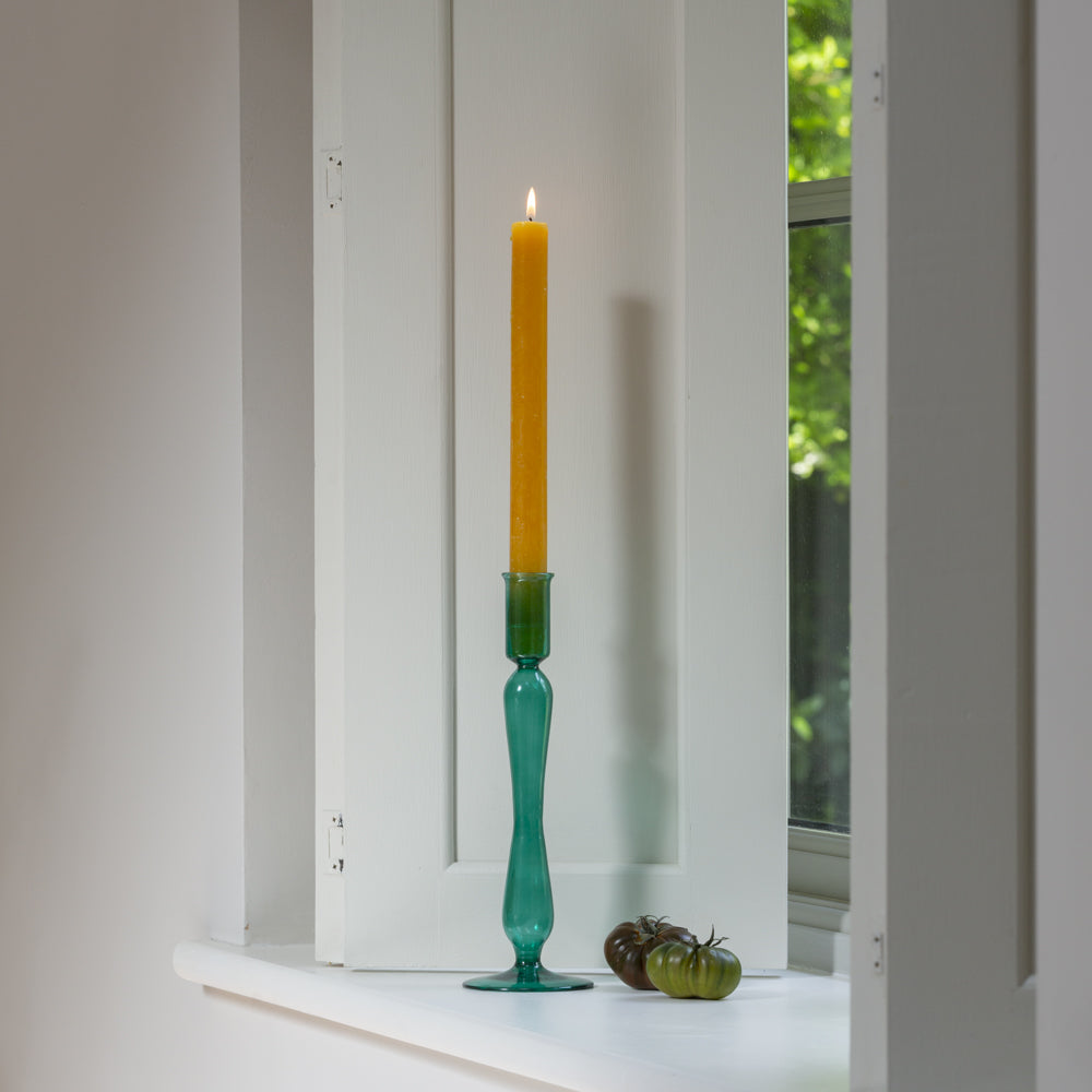 Green Glass Candlestick - Tall