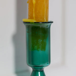 Green Glass Candlestick - Short