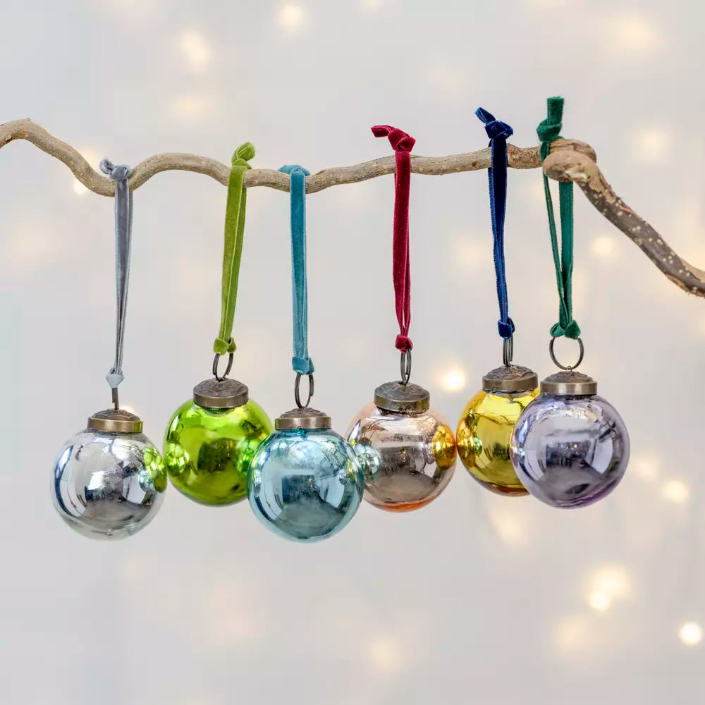 Shiny Baubles with Velvet Loops - Box of 6