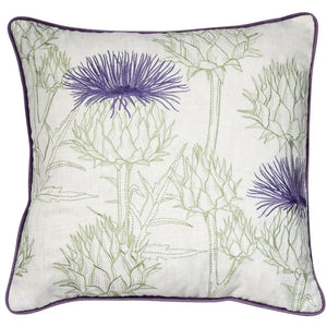 Meridith Embroidered Purple Thistle Cushion