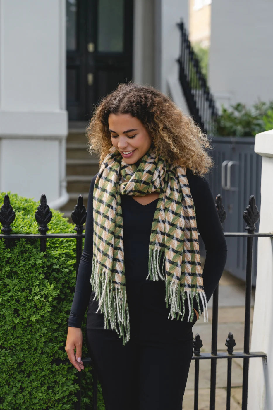 Green and Beige Checked Scarf