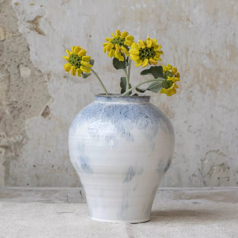 White and Blue Rustic Stoneware Vase
