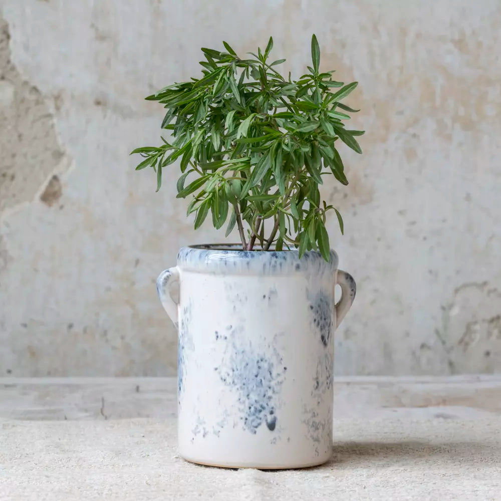 White and Blue Rustic Stoneware Jar