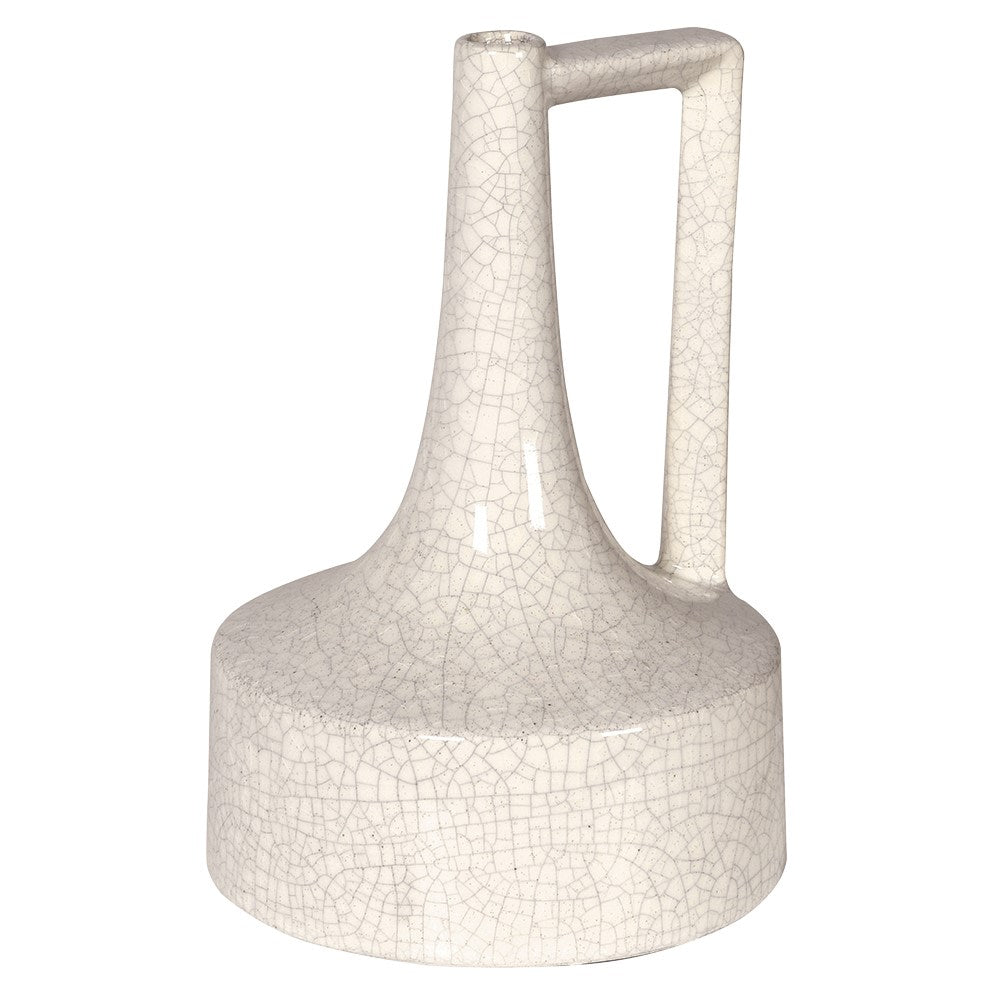 White Crackle Effect Jug Vase with Handle -Large