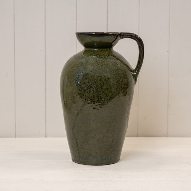 Olive Green Ceramic Vase with Handle - Large