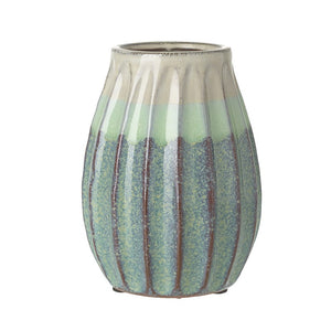 Green Ceramic Ridged Vase