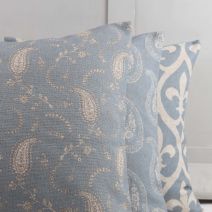 Load image into Gallery viewer, Blue Linen Paisley Cushion
