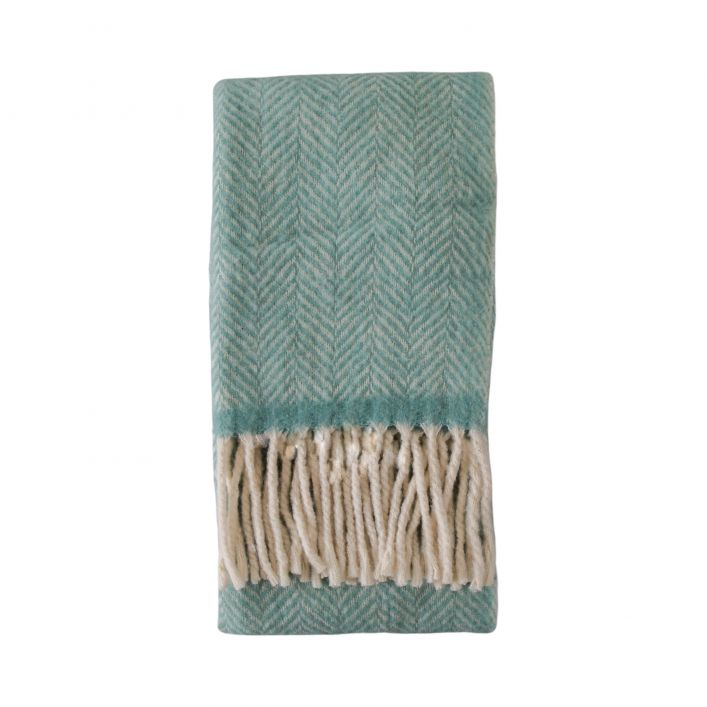 Wool Herringbone Throw - Duck Egg