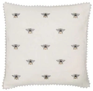 Bee Neutral Cushion with Beaded Edging